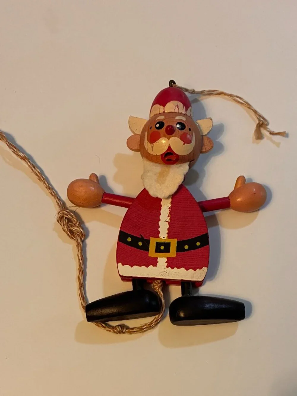 Trio of Vintage Wooden pull-string Marionette Christmas Ornaments